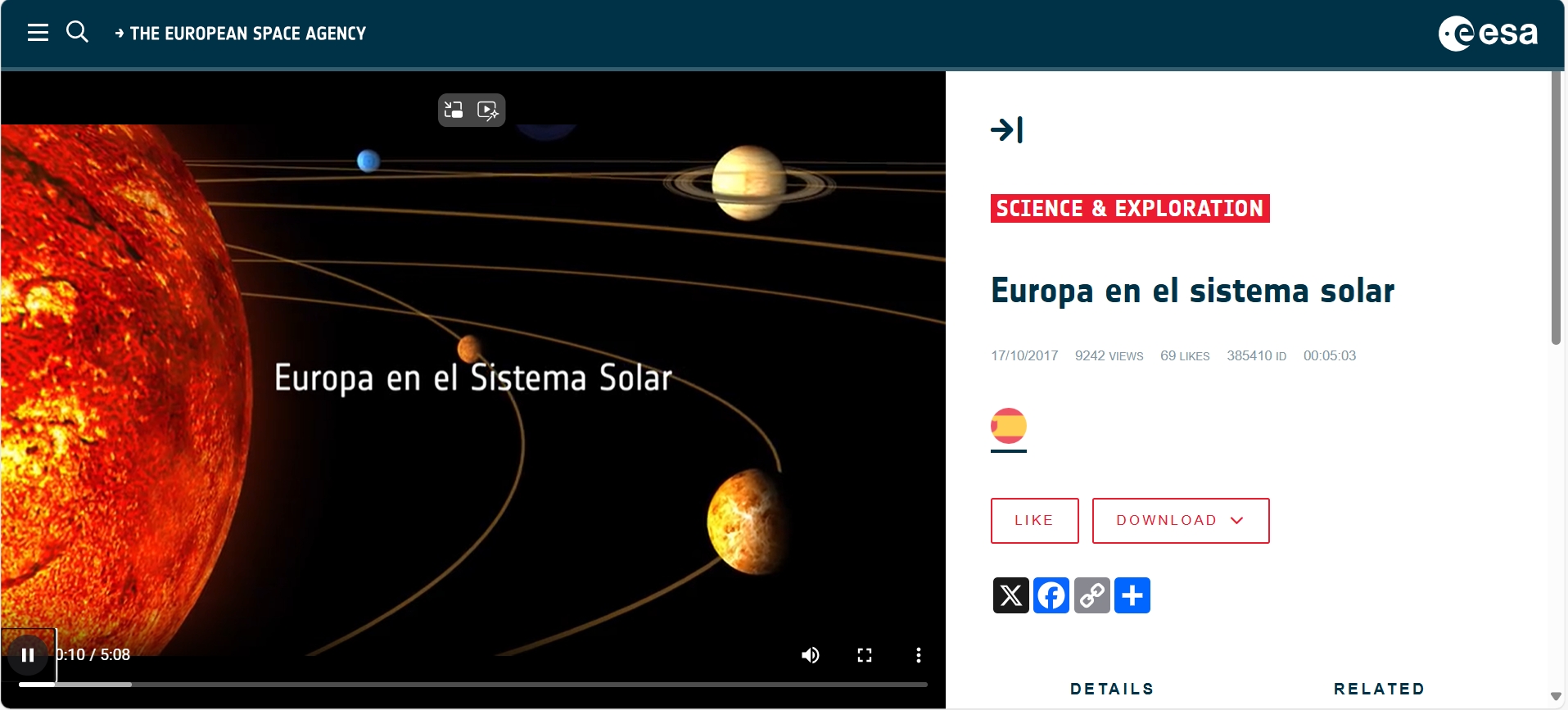 ESA. Europa en el Sistema Solar